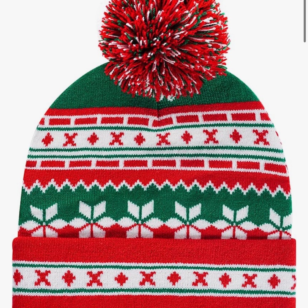 Fair isle womens beanie hat with pom pom